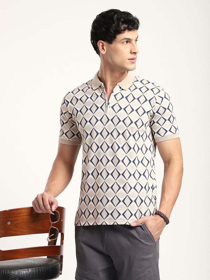 Men Cotton Regular Fit Polo Neck Graphic Print T-shirt