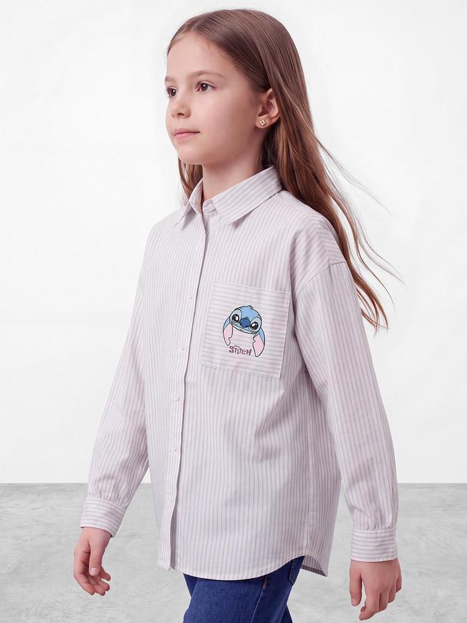 R&B Girls Blue Stitch Back Print Long Sleeves Pure Cotton Shirt