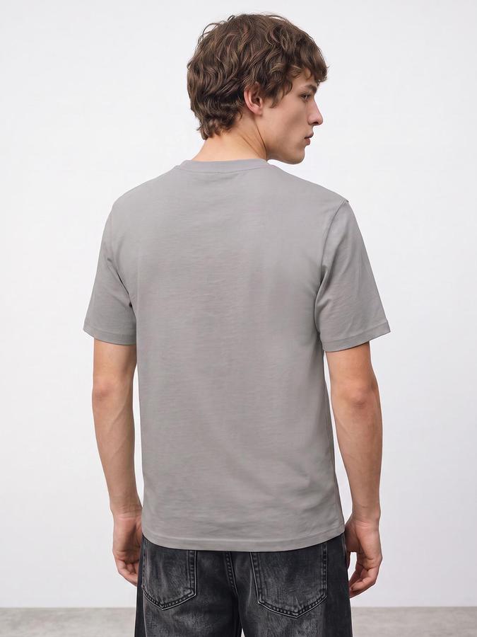 R&B Men Mid Grey Short Sleeve Round Neck Typography Print T-Shirt