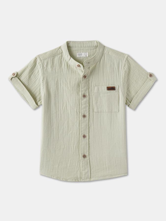 Boys Regular Fit Short Sleeve Mandarin Collar Shirt