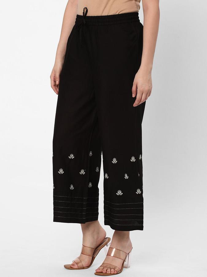 R&B Women Black Embroidered Regular Fit Pants