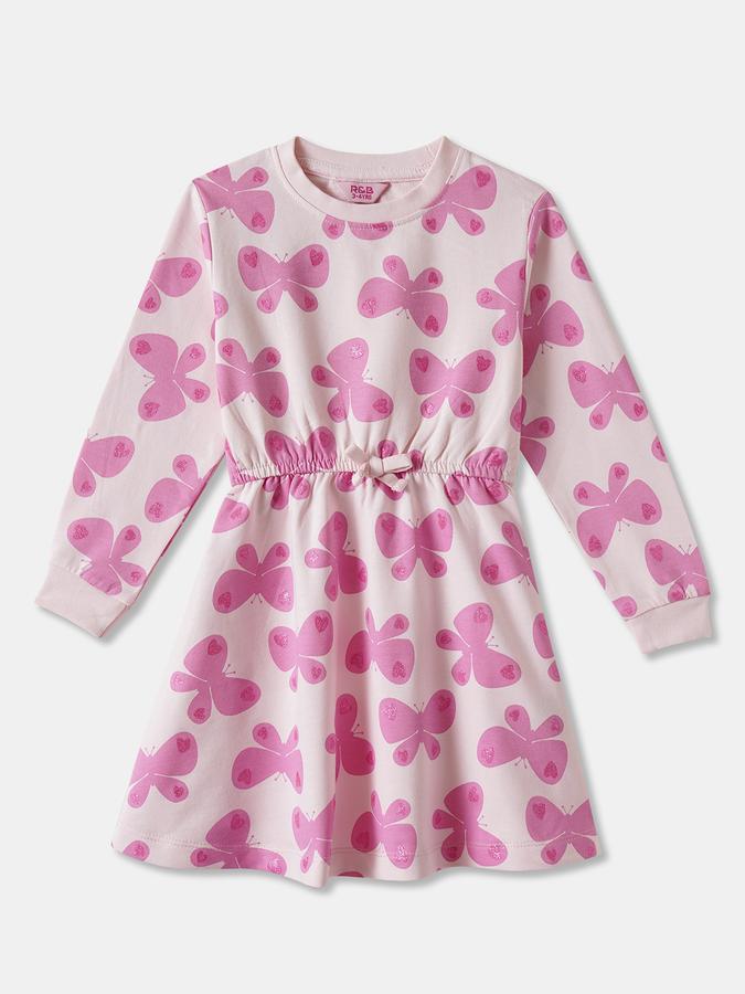 Girls Cotton Regular Fit Round Neck Printed Dress