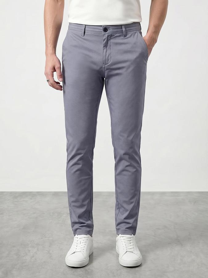 R&B Men's Dusty Blue Slim Fit Trousers