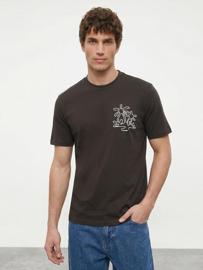 R&B Brown Men Printed Short Sleeves Tshirt