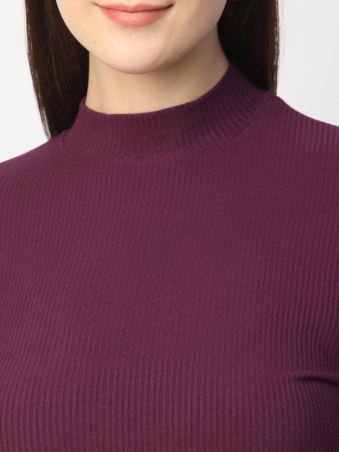 Women Viscose Fitted High Neck Ribbed T-shirt