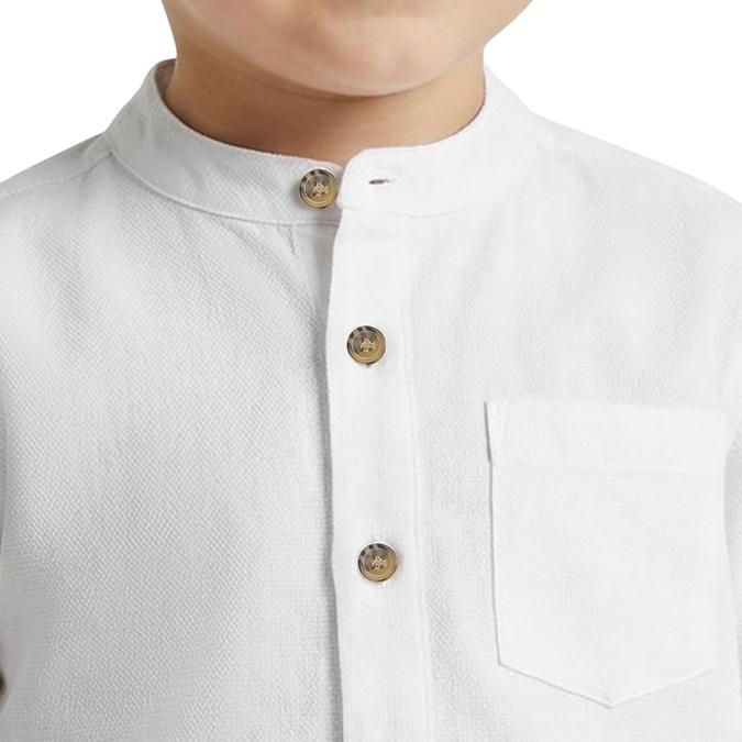 R&B White Solid Boys Mandarin Collar Short Sleeves Shirt 
