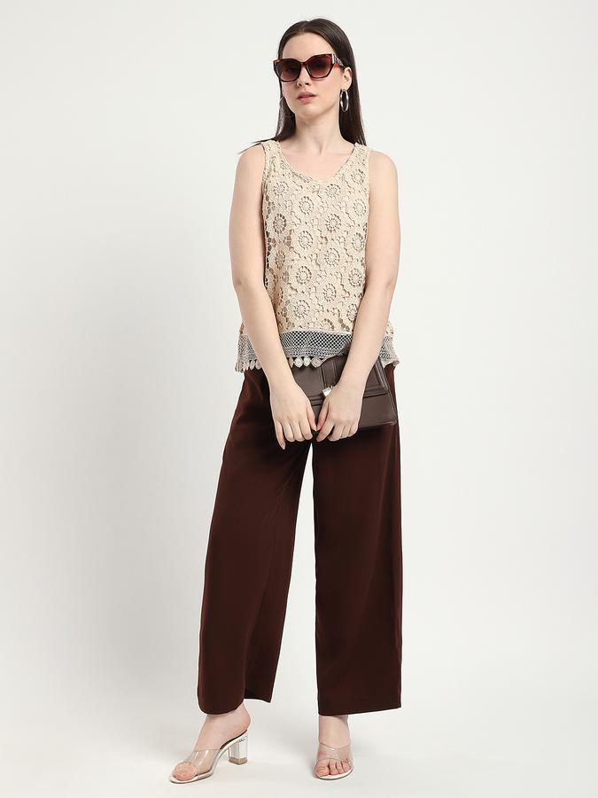 R&B Women Beige Crochet Sleeveless Top