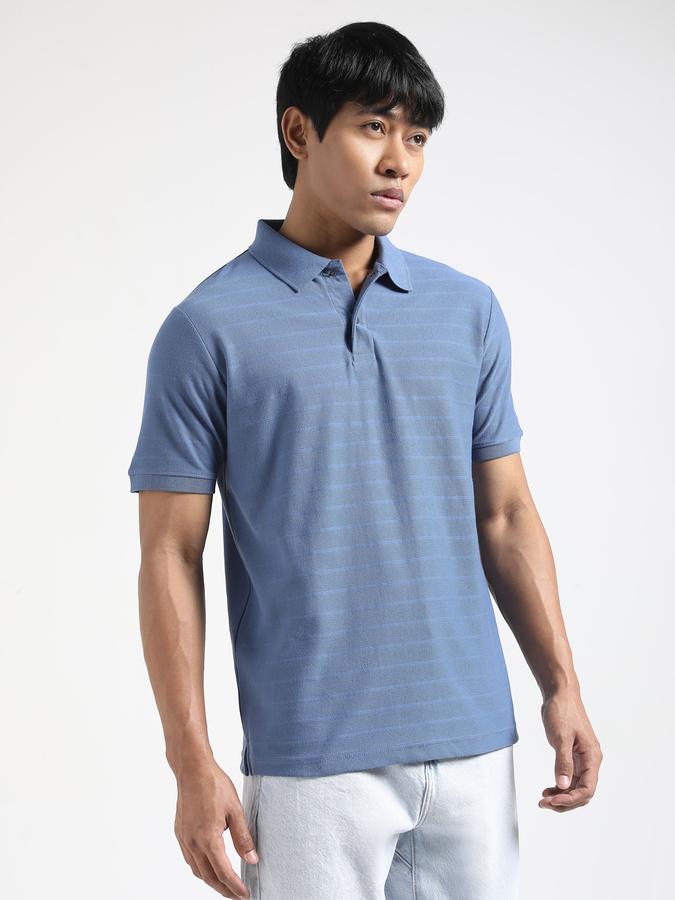 Men Cotton Regular Fit Polo Neck Textured T-shirt