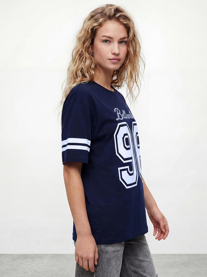 R&B Navy Blue Solid Women Short Sleeves Top