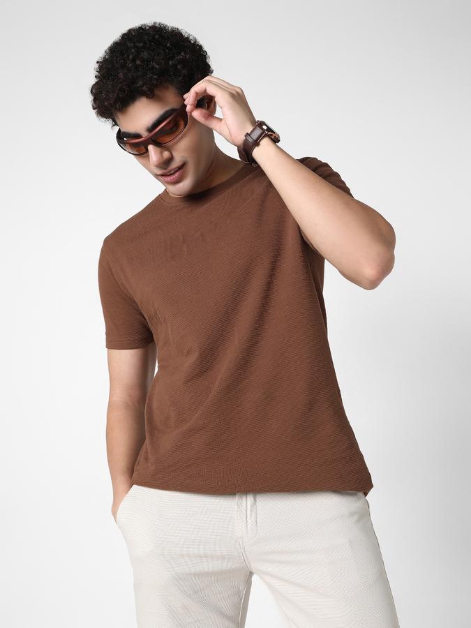 Men Cotton Regular Fit Crew Neck Textured T-shirt