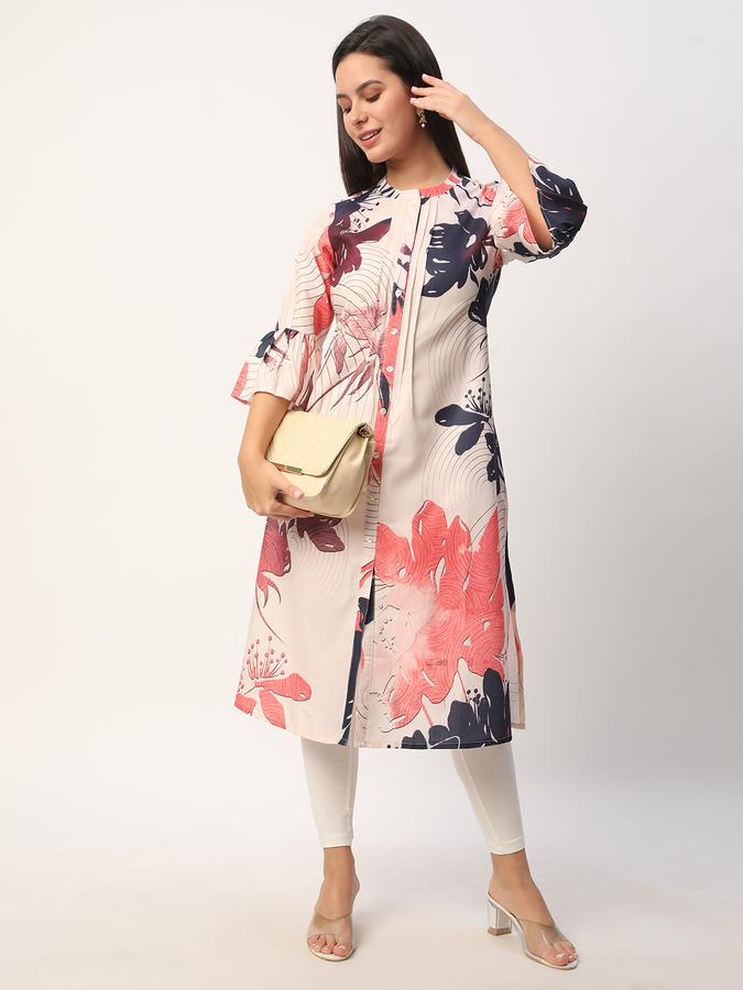 Women Cotton Regular Fit Mandarin Collar Printed Kurta