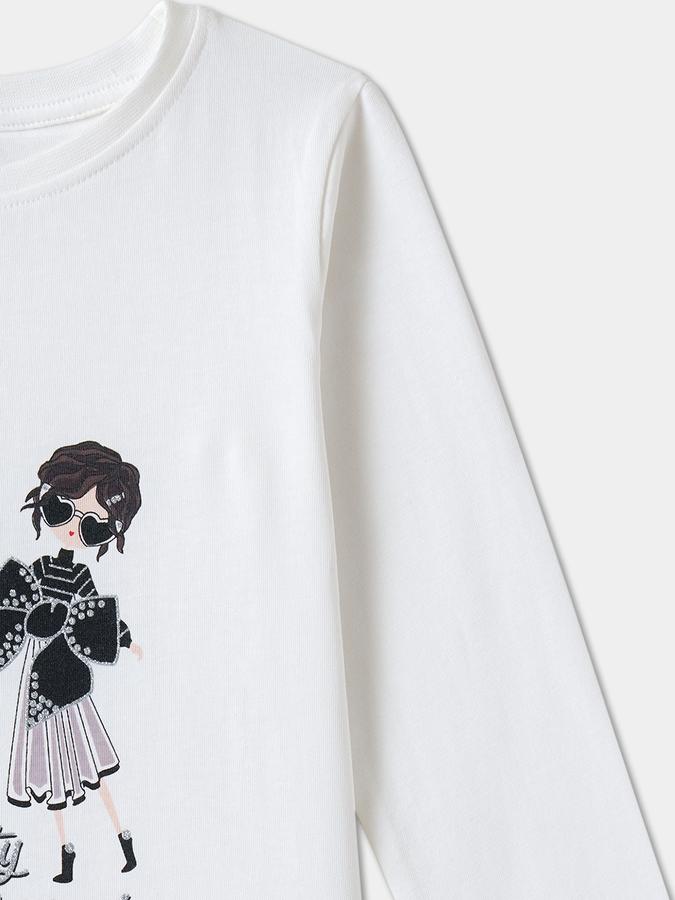 Girls Cotton Regular Fit Crew Neck Graphic T-shirt