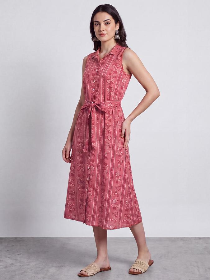 R&B Women Ethnic Orange Floral Print A-Line Dress