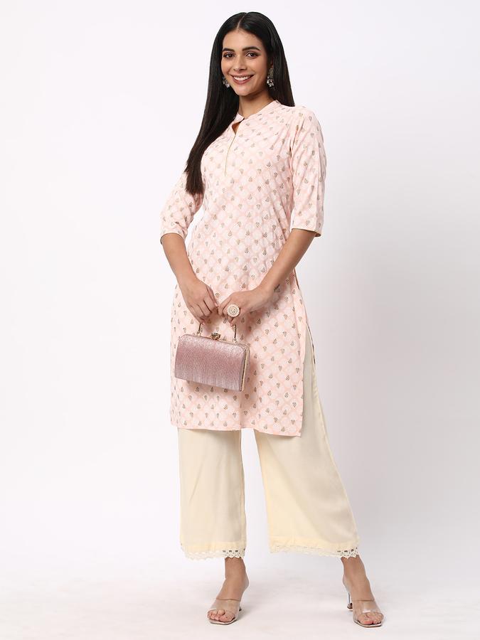Women Block Print No Darts Straight Kurta image number 1