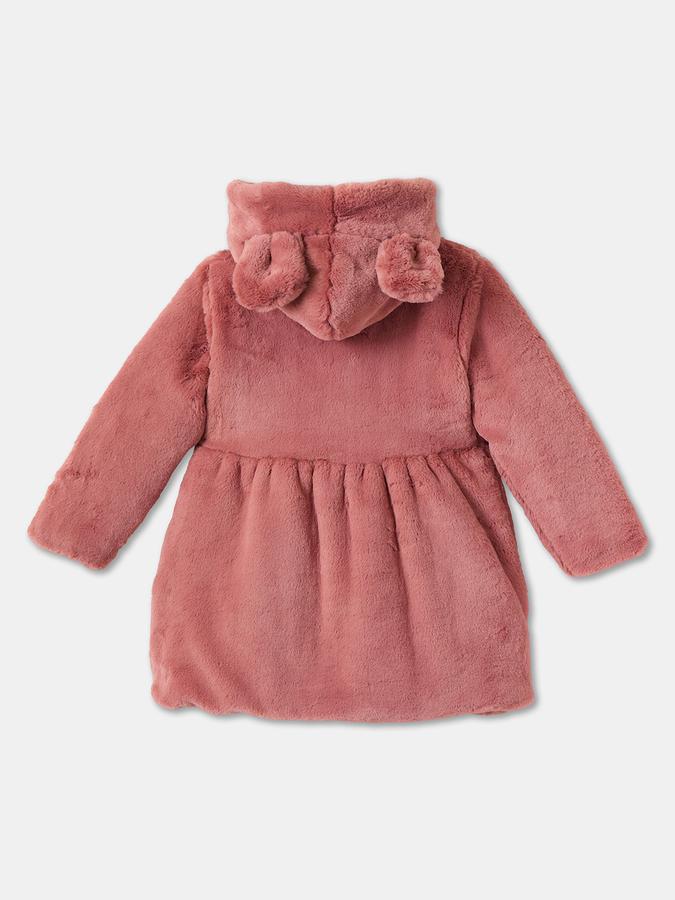 Girls Faux Fur Hooded Applique Zip Up Jacket