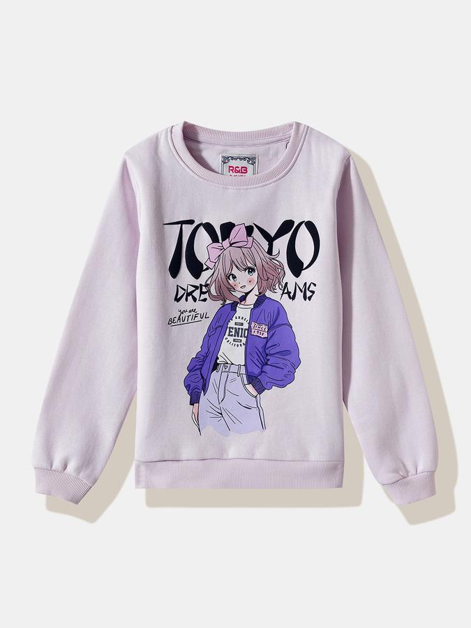 R&B Girls' Purple Printed Sweatshirt