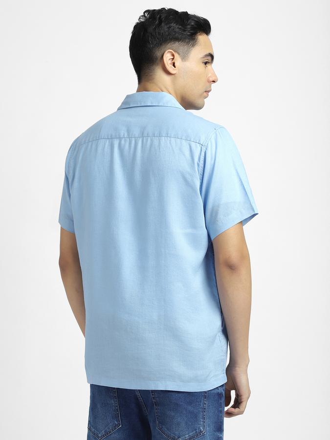 Men Linen Blend Regular Fit Cuban Collar Solid Shirt