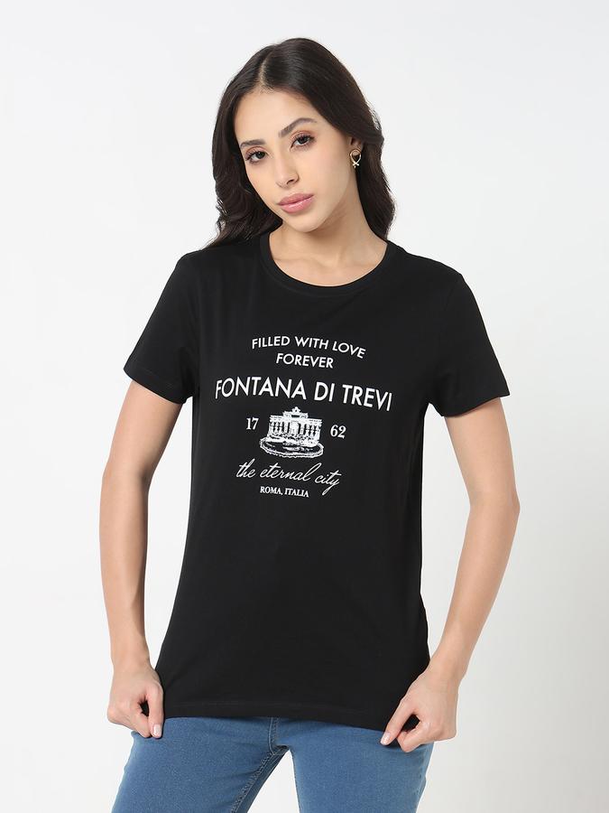 Women Cotton Relaxed Fit Crew Neck Graphic T-shirt