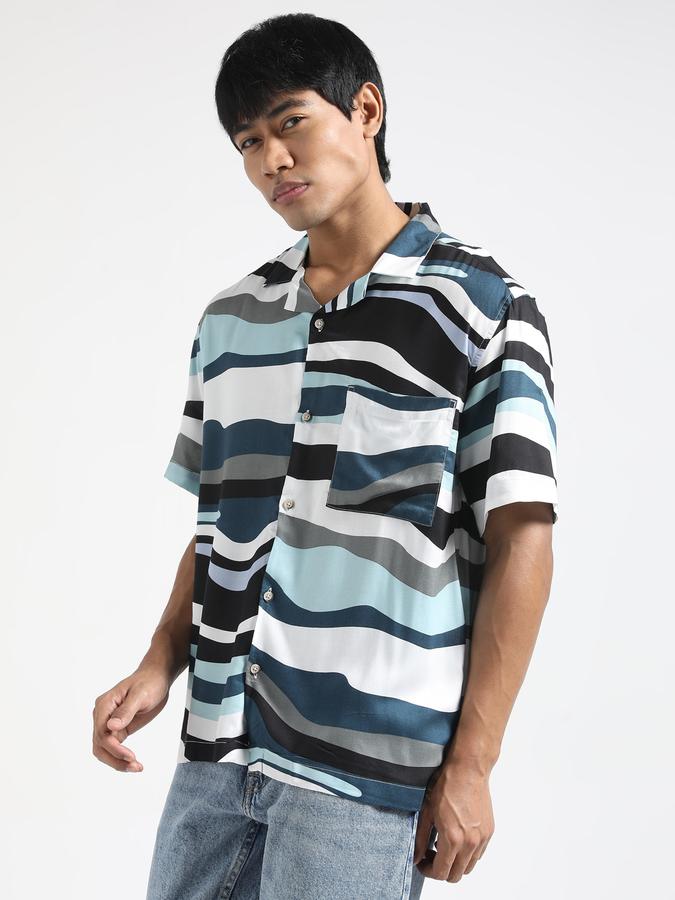 Men Rayon Slim Fit Cuban Collar Geometric Shirt