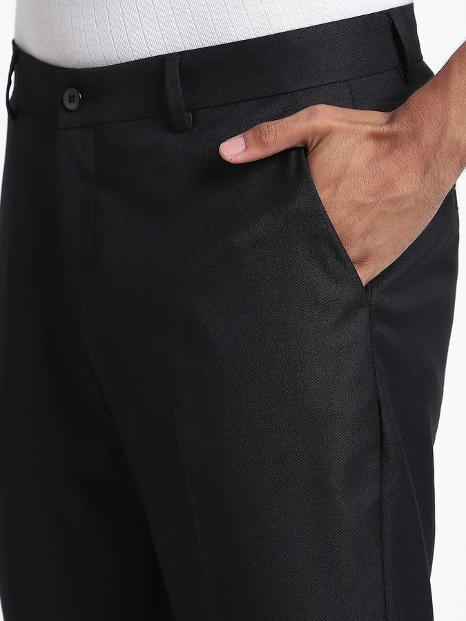R&B Men Black Solid Regular Fit Formal Trousers