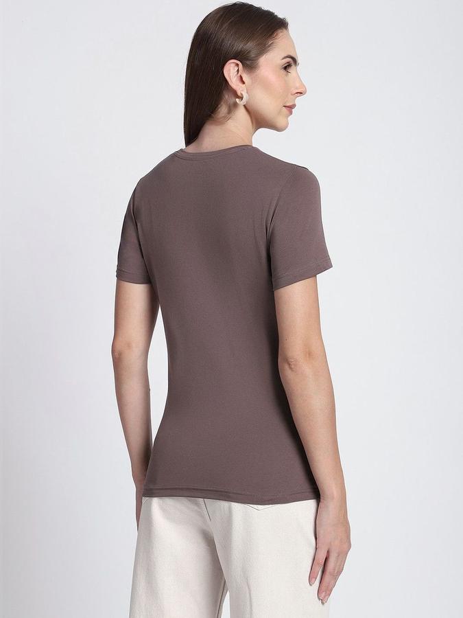 R&B Womens Mauve Solid Round Neck Short Sleeves T-shirt