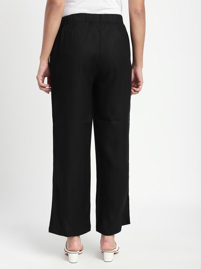 Women Viscose Wide Leg Mid Rise Solid Pants