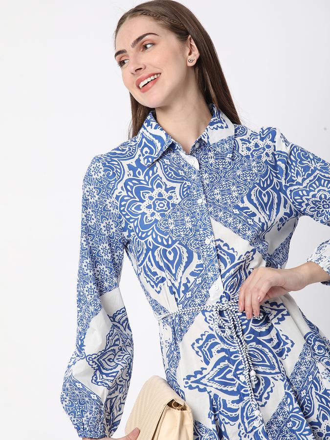 Women Floral Print Shirt Dress with Waist Tie-Up image number 0