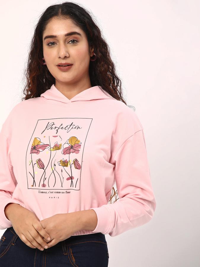 Women Cotton Regular Fit Hooded Graphic Sweatshirt