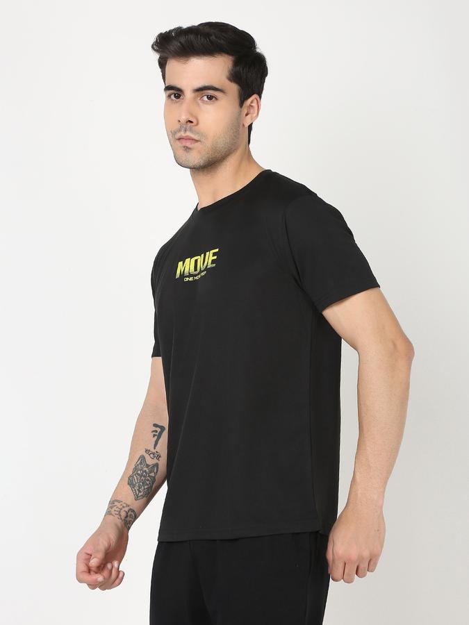 Men Polyester Regular Fit Crew Neck Typographic T-shirt