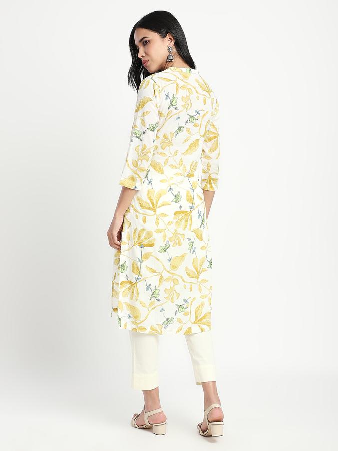 Women Cotton Regular Fit Mandarin Collar Printed Kurta