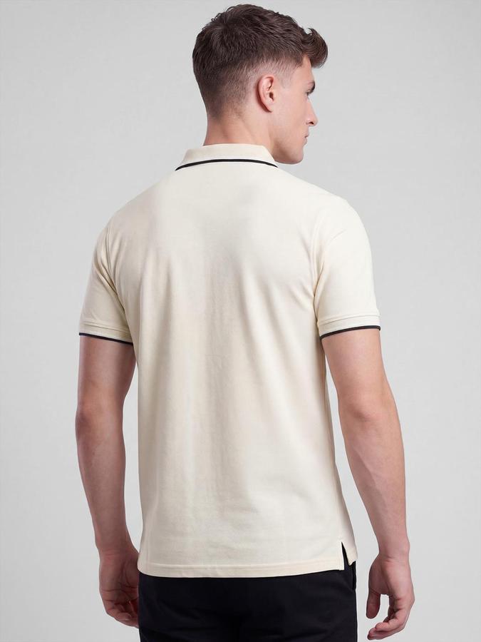 R&B Men Yellow Solid Short Sleeves Polo Tshirt
