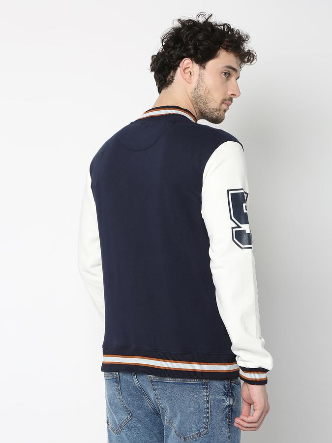 Men Cotton Regular Fit Patched Varsity Jacket