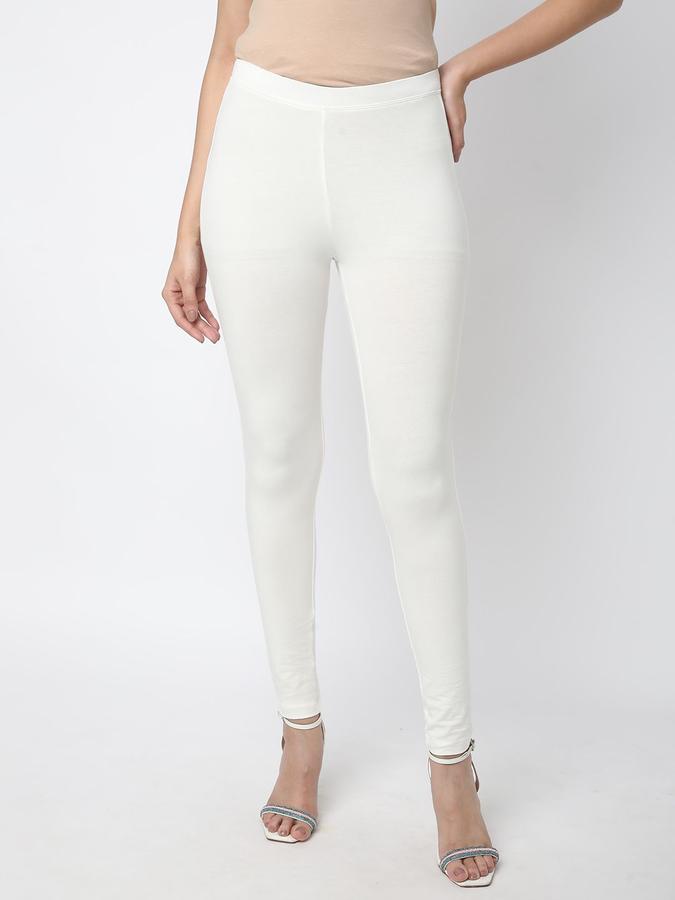 R&B Women Ivory Solid Leggings