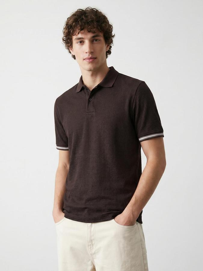 R&B Men Coffee Ribbed Short Sleeves Polo Tshirt