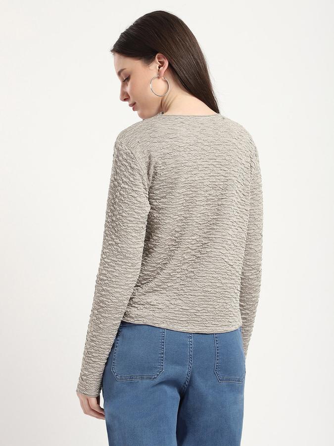 Women Polyester Regular Fit Round Neck Textured Top