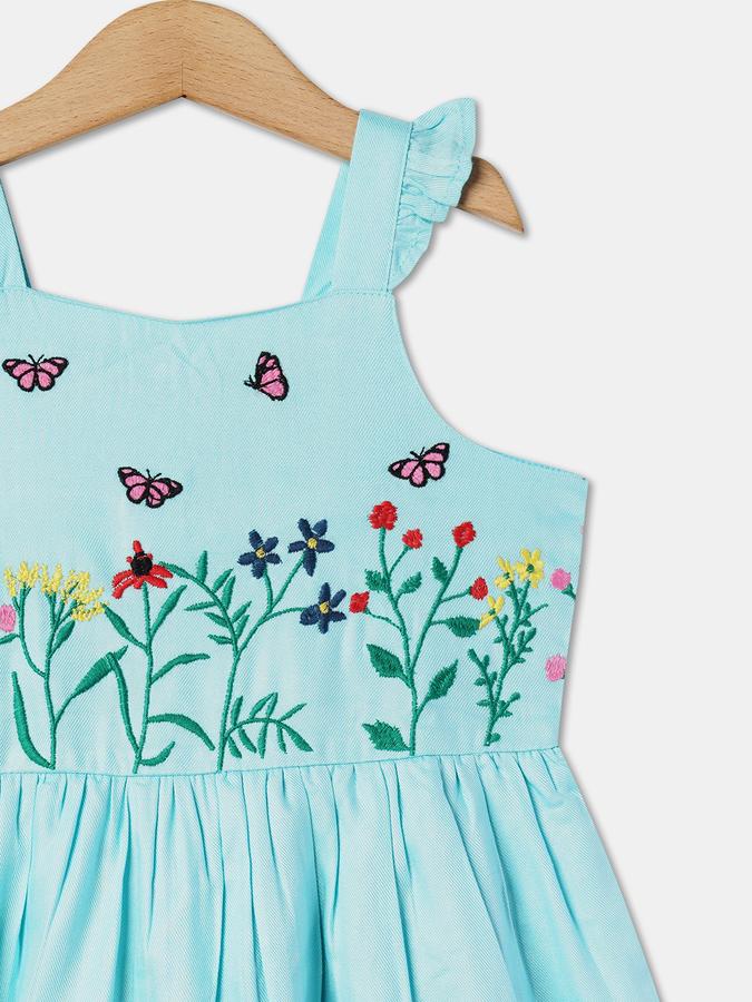 Girls Cotton A-Line Round Neck Embroidered Dress