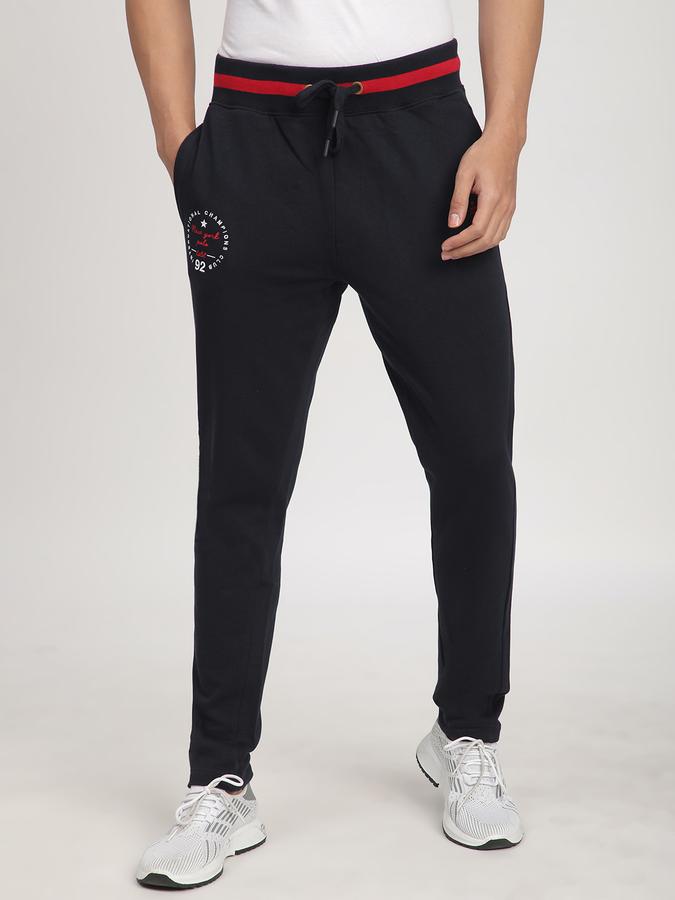 Men Fleece Tapered Fit Drawstring Waist Cuffed Hem Trackpants