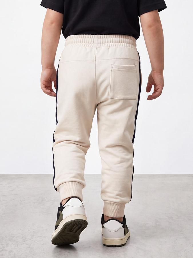 R&B Boys Beige Colourblocked Pure Cotton Track Pants
