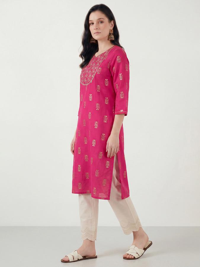 R&B Women's Maroon Embroidered Viscose Round Neck Kurta