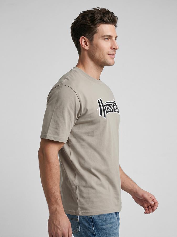 R&B Beige Typography Men Round Neck Relaxed Fit Short Sleeves T-Shirt 