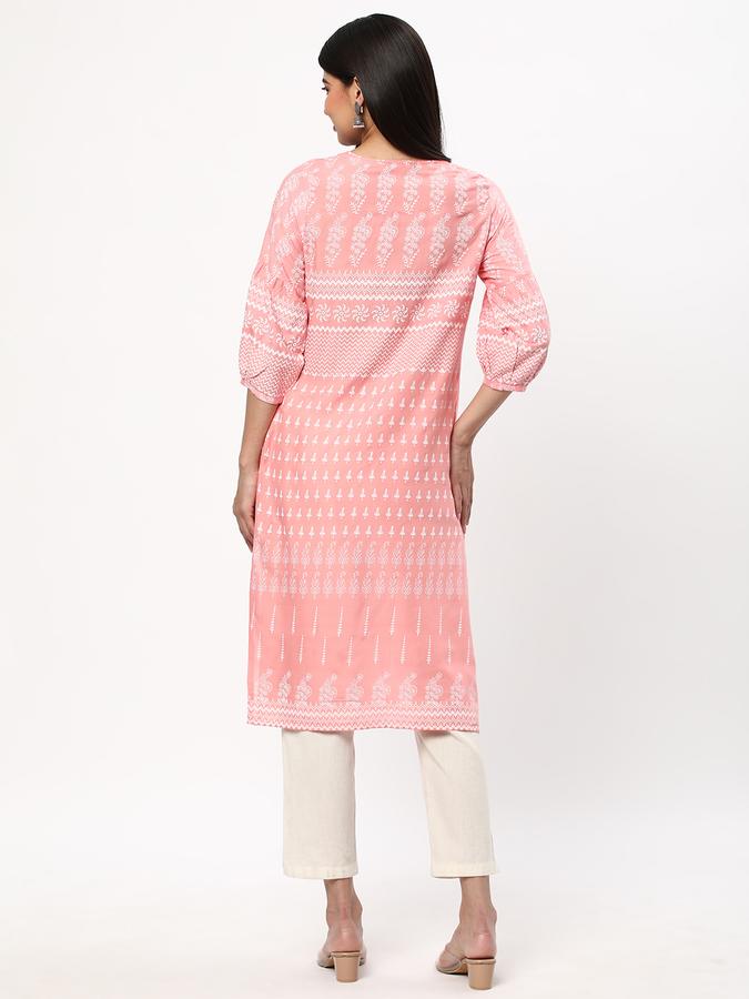 Women Rayon Regular Fit Keyhole Neck Printed Kurta
