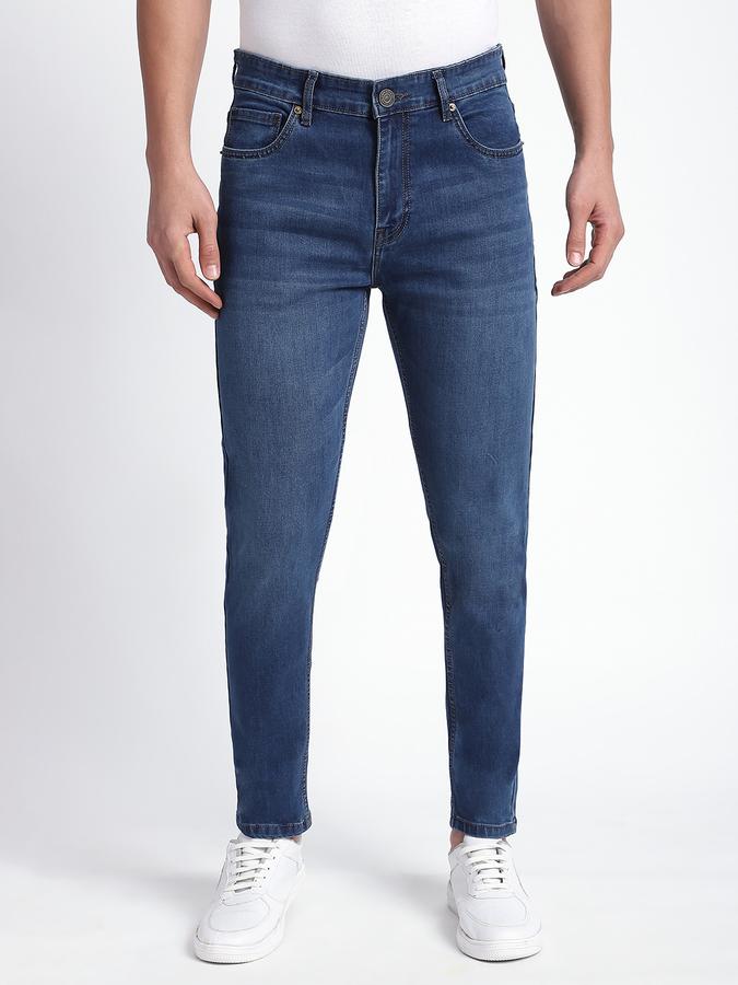 Men Cotton Blend Carrot Fit Five Pocket Washed Pants