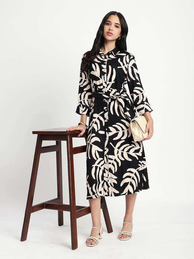 R&B Women Black Abstract Print Shirt Dress