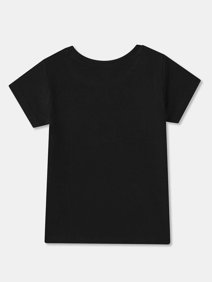 R&B Girls Graphic Print Pure Cotton Regular T Shirt Black image number 1