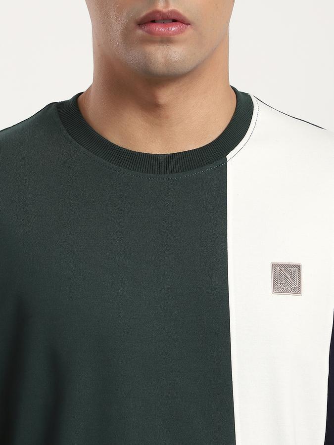 Men Cotton Blend Regular Fit Crew Neck Colour Block Sweatshirt