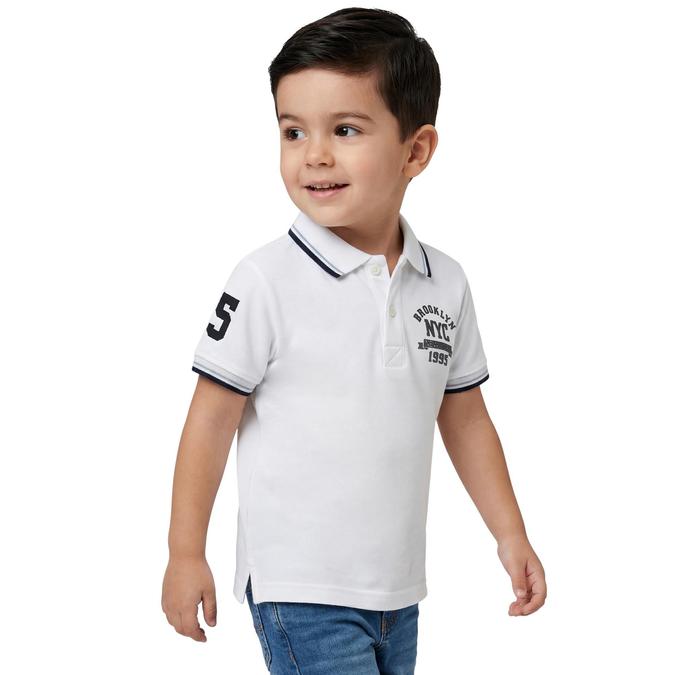 R&B Boy White Cotton Printed Polo Collar T-Shirt