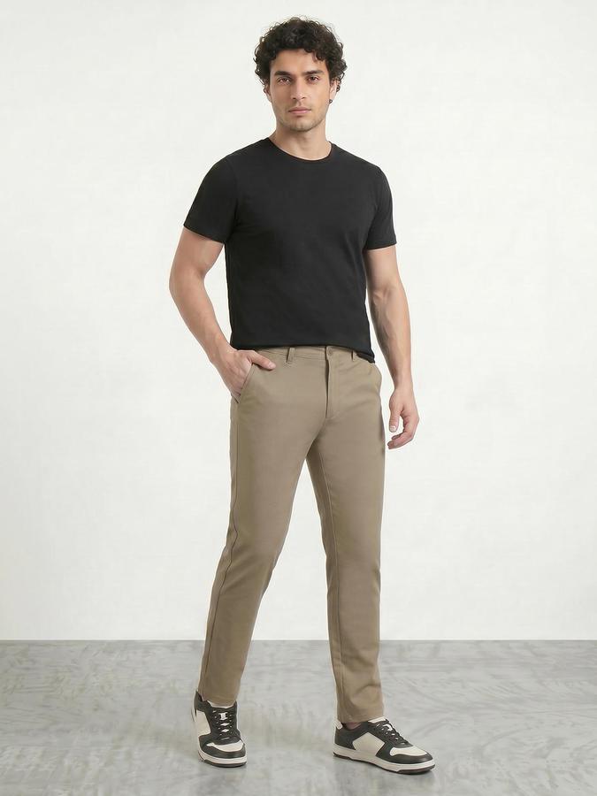 R&B Men's Beige Slim Fit Trousers