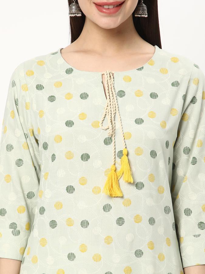 Women Rayon Regular Fit Tie Up Neck Printed Kurta
