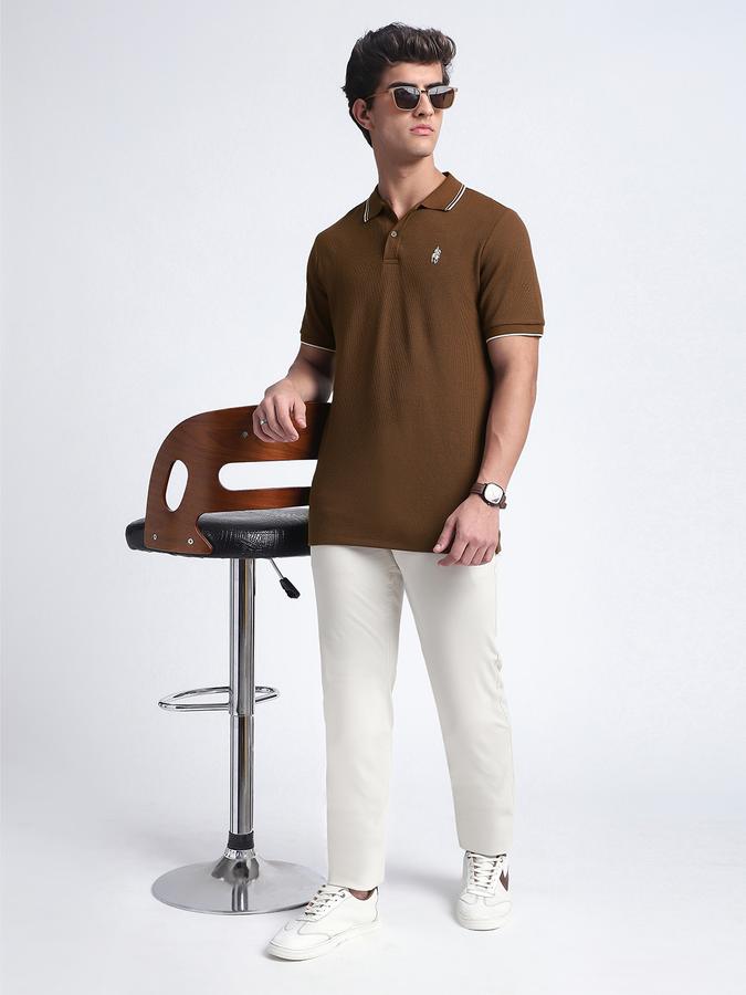 Men Cotton Blend Slim Fit Polo Neck Solid T-shirt
