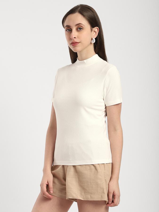 R&B Women Ivory Solid Ribbed Top